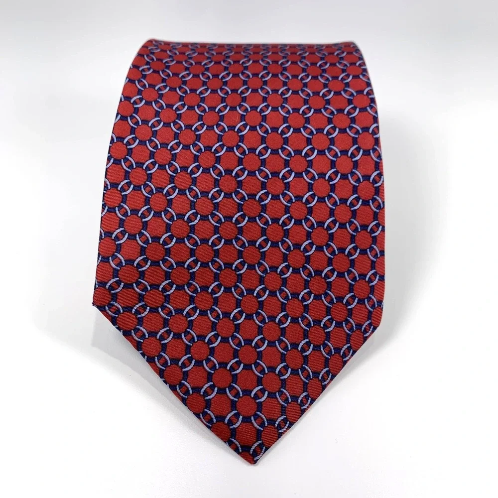 Tommy Hilfiger Mens Tie Red &‎ Navy Geometric Foulard Design 100% Silk Neckwear